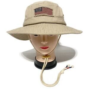 Dorfman Pacific Safari Hat Large Bald Head Island US Flag Tan Khaki Floppy